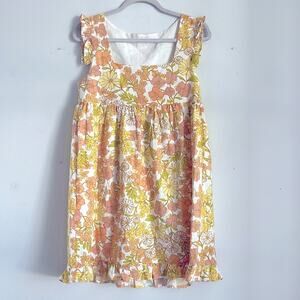 Girl And The Sun Izzy Retro floral print sleeveless ruffle babydoll dress sz XS